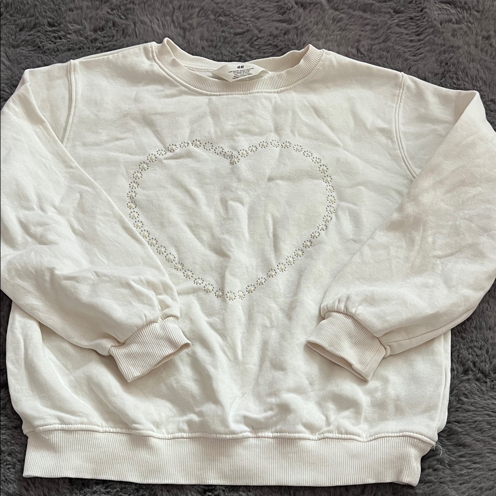 White Heart Embroidered Sweater